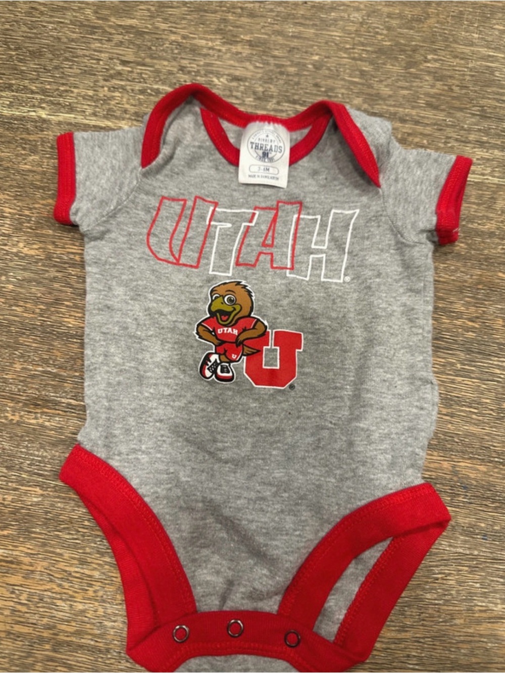 Grey and Red Utah Baby One-Piece Bodysuit